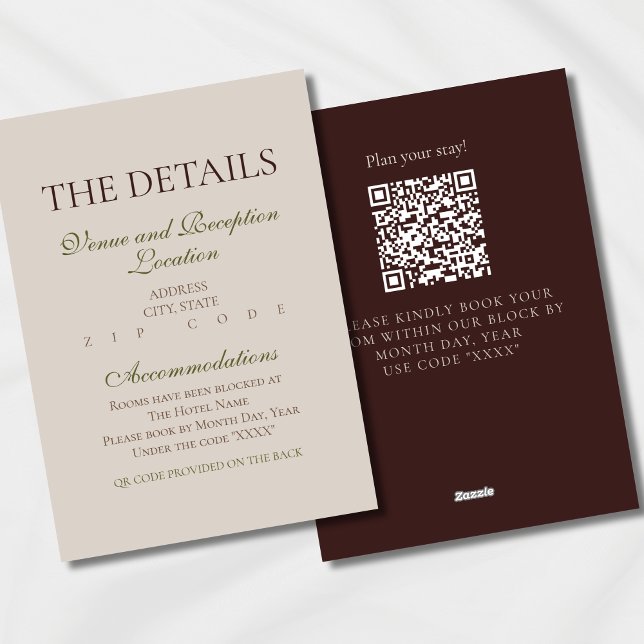Cartão De Informações Gabinete de Bloco Hotel Modern Mousse Brown Weddin (Modern Elegant Mousse Brown Wedding Suite Theme with options to personalize for your special day.)