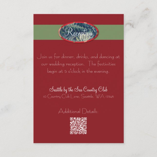 Cartão De Informações Gabinete de Casamento de Natal Crimson & Evergreen (Frente)