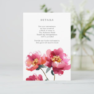 Cartão De Informações Gabinete de Detalhes das Aquarelas de Peony Rosa e