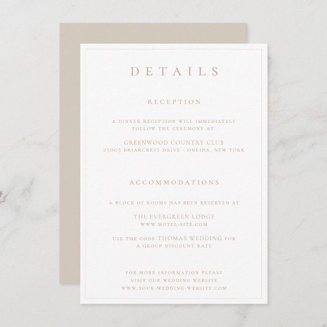 Cartão De Informações Gabinete de Detalhes de Casamento do Monograma de  (Frente/Verso)