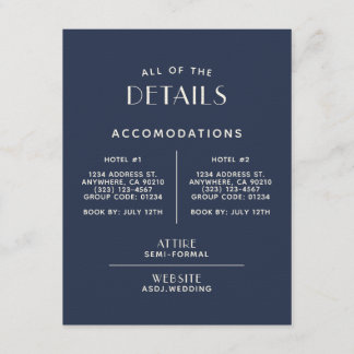 Cartão De Informações Gabinete de Detalhes do Casamento Ecru de Marinho