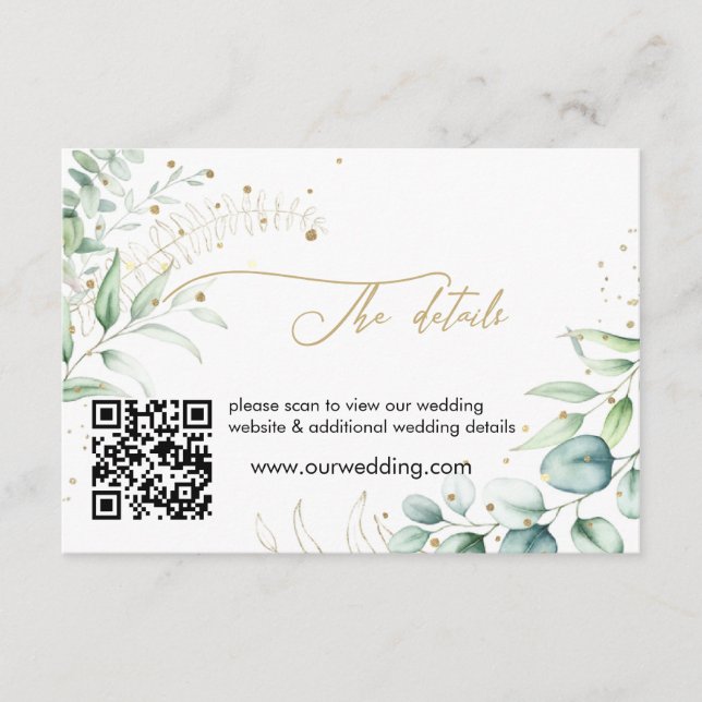 Cartão De Informações Gabinete de Detalhes do Casamento Eucalyptus Green (Frente)