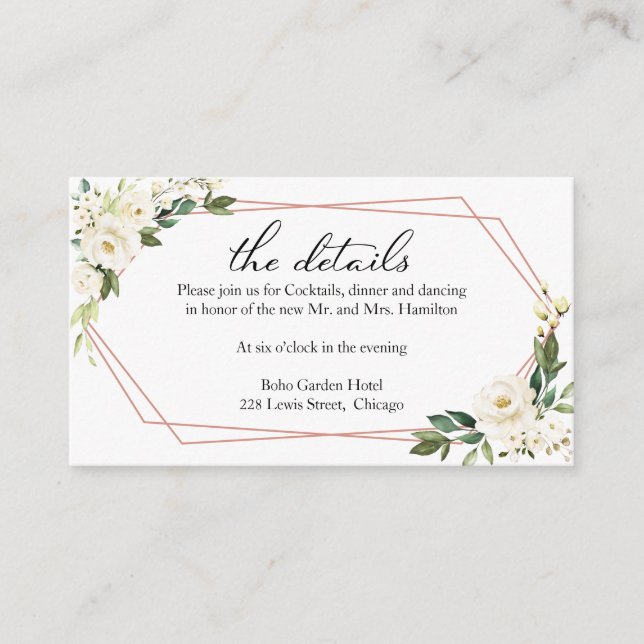 Cartão De Informações Gabinete de Detalhes Geométricos do Casamento Bran (Frente)