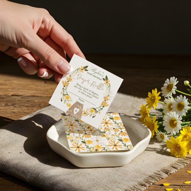 Cartão De Informações Gabinete de Raffle do Fralda Chá de fraldas de Urs (Bear & Bee Baby Shower Diapers Raffle Enclosure)