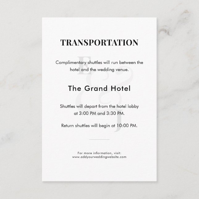 Cartão De Informações Gabinete de Transporte | Detalhes do Shuttle de Ca (Frente)