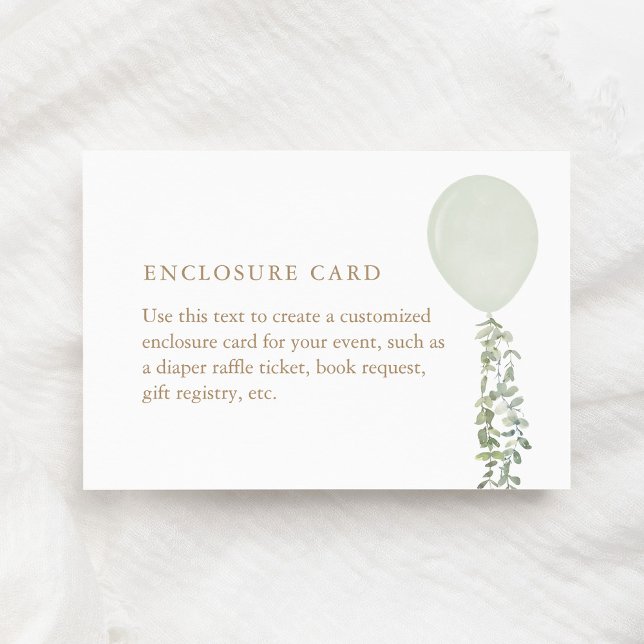 Cartão De Informações Gabinete do Chá de fraldas Sage Green Balloon (Criador carregado)
