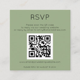 Cartão De Informações Gabinete RSVP de Casamento Verde Sage de Código QR