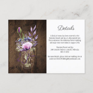 Cartão De Informações Gabinete Rustic Mason Jar Violet Purple Flowers
