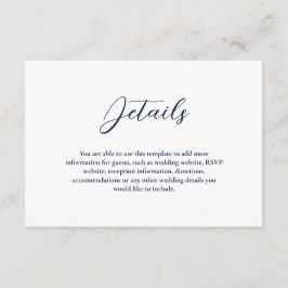 Cartão De Informações Gabinete Simples de Casamento Azul e Branco do Mar