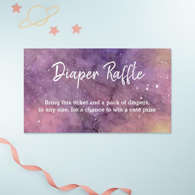 Cartão De Informações Galáxia Cótea Fralda Raffle Chá de fraldas  (Galaxy watercolor diaper raffle card)