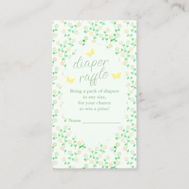 Cartão De Informações Garden Party Diaper Raffle Baby Shower (Frente)