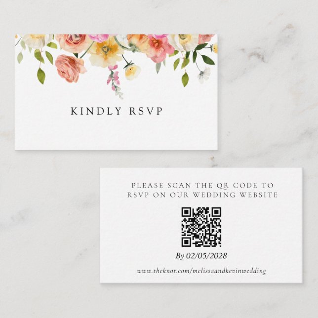 Cartão De Informações Garden Wedding RSVP QR Code Response Card (Frente/Verso)