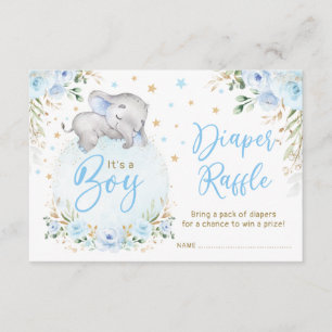 Cartão De Informações Garoto Elefante Azul Lua Dourada Estrelas Fralda R