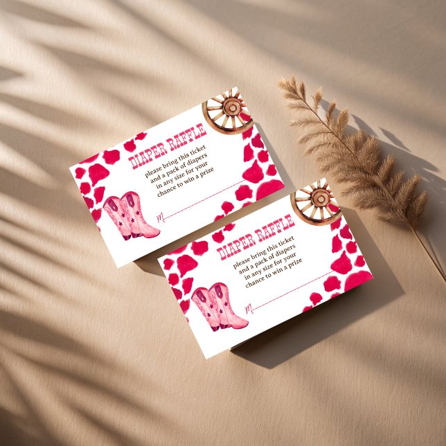 Cartão De Informações Garra-fralda de rodeio ocidental (Cowgirl western rodeo boots baby shower diaper raffle enclosure card pink cow pattern raffle tickets)