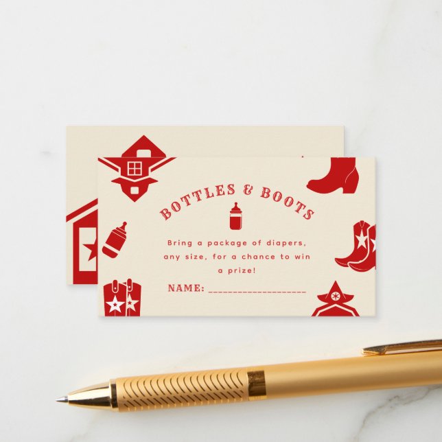 Cartão De Informações Garrafas e botas Chá de fraldas Vermelho Retroativ (Frente/Verso In Situ)