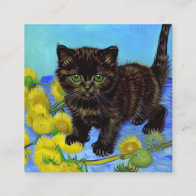 Cartão De Informações Gato de estilo Van Gogh com Sunflower (Frente)
