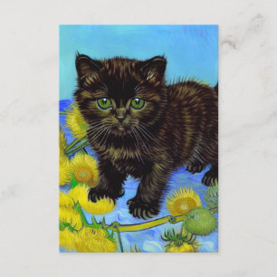 Cartão De Informações Gato de estilo Van Gogh com Sunflower
