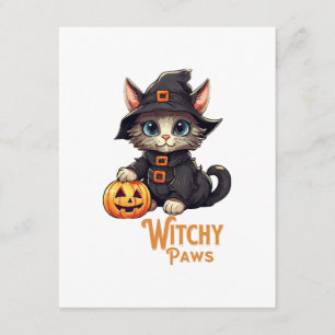 Cartão De Informações Gato de Halloween Patas Bruxa