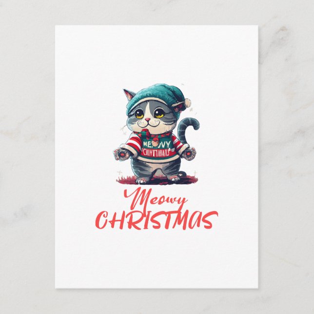 Cartão De Informações Gato de Natal  (Frente)