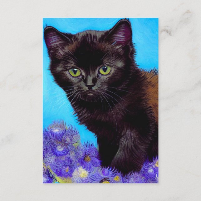 Cartão De Informações Gato e Flores de Van Gogh (Frente)