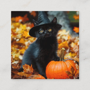 Cartão De Informações Gato Negro e Abóbora do Halloween