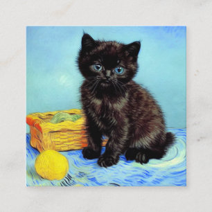 Cartão De Informações Gato Preto de Van Gogh com Linha