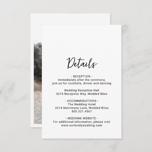 Cartão De Informações Genevieve Black and White Photo Modern Weding (Frente/Verso)