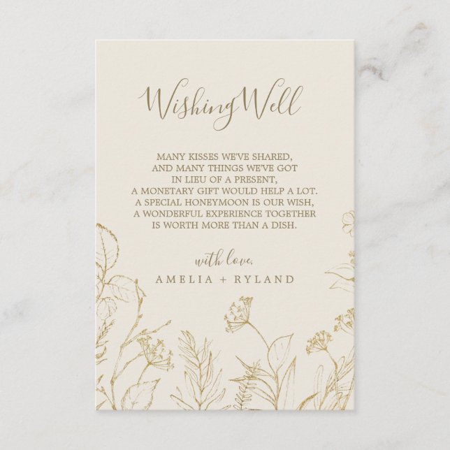 Cartão De Informações Gilded Floral | Creme Weding Wishing Card (Frente)
