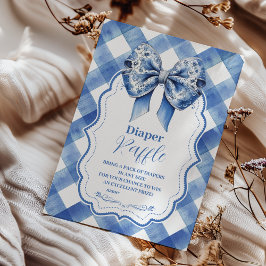 Cartão De Informações Gingham Azul e Arco Raffle Diapper Enclos