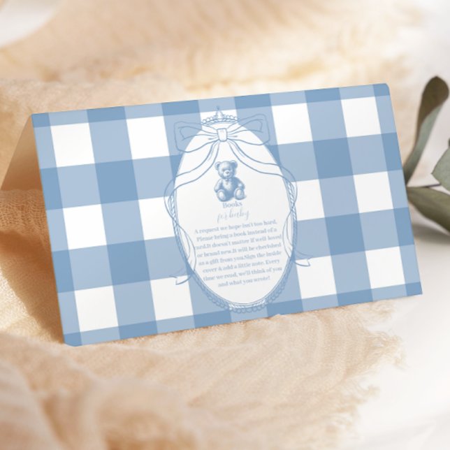 Cartão De Informações Gingham French Teddy Bear Books para Bebê (Criador carregado)