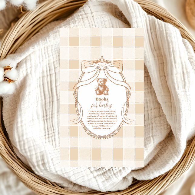 Cartão De Informações Gingham French Teddy Bear Books para Bebê (Criador carregado)