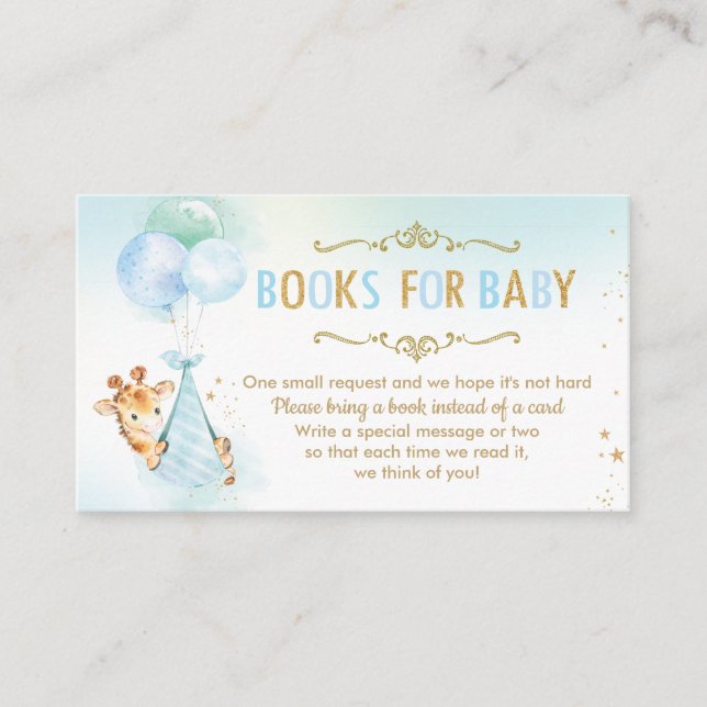 Cartão De Informações Giraffe Balloons Chá de fraldas Traga um Livro (Frente)