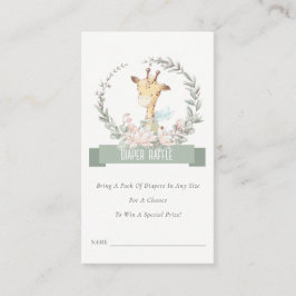 Cartão De Informações Giraffe Floral Fralda Raffle Chá de fraldas