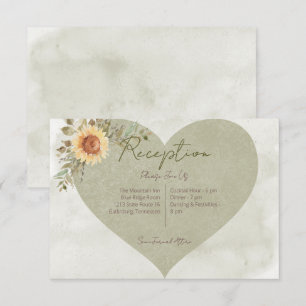 Cartão De Informações Girassóis Suaves Recepção de Casamento Boho Coraçã