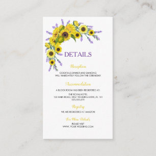 Cartão De Informações Girassol e Lavanda Casamento Floral Vintage