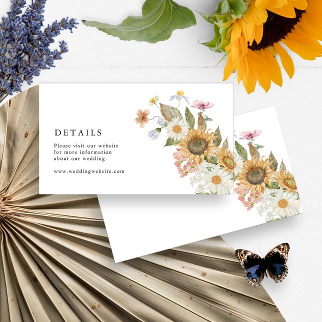 Cartão De Informações Girassol Elegante (Elegant Sunflower Wildflowers Floral Details Enclosure Card by Painted Paperie
)