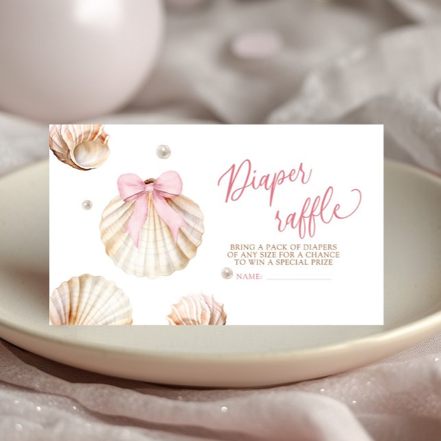 Cartão De Informações Girl Pink Bow Shell Baby Shower Diaper Raffle (Criador carregado)
