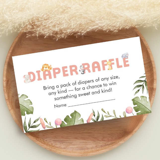 Cartão De Informações Girl Safari Animal Baby Shower Diaper Raffle (Safari Jungle Animals Baby Shower Diaper Raffle)