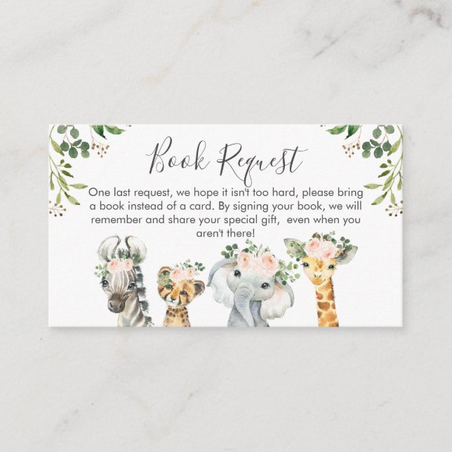 Cartão De Informações Girls Safari Animais - Pedido de Livro Inserir Car (Frente)