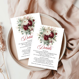 Cartão De Informações Glam Burgundy Floral Eucalipto Verde Dourado Info