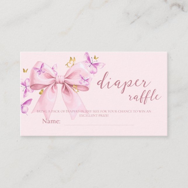 Cartão De Informações Gold A Little Butterfly Pink Bow Baby Shower  (Frente)