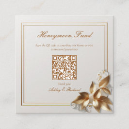 Cartão De Informações Gold Botanical Wedding Honeymoon Fund QR Code