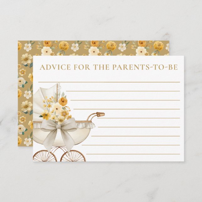 Cartão De Informações Gold Floral Carriage Baby Shower Advice Card (Frente/Verso)