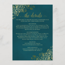 Cartão De Informações Golden Curls & Swirls on Dark Teal Wedding Details