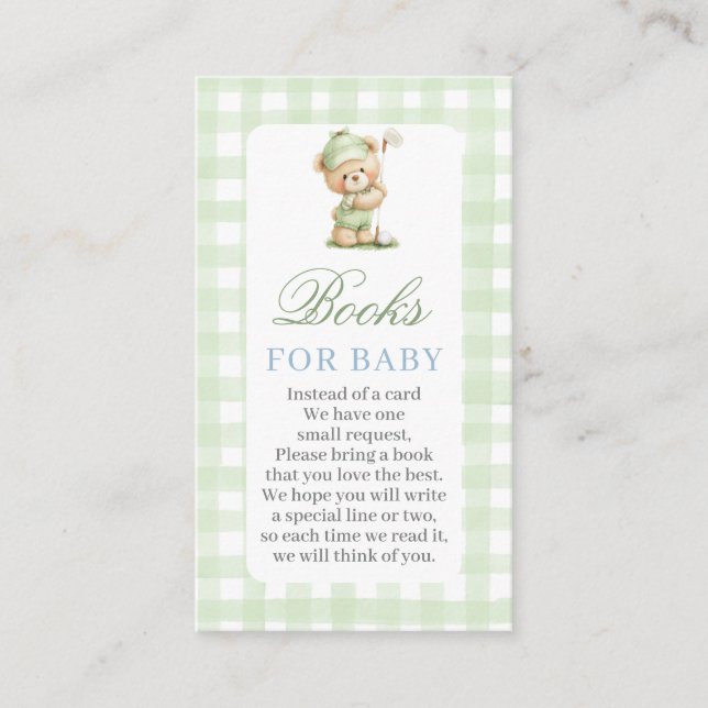 Cartão De Informações Golf Baby Shower Books for Baby Card (Frente)