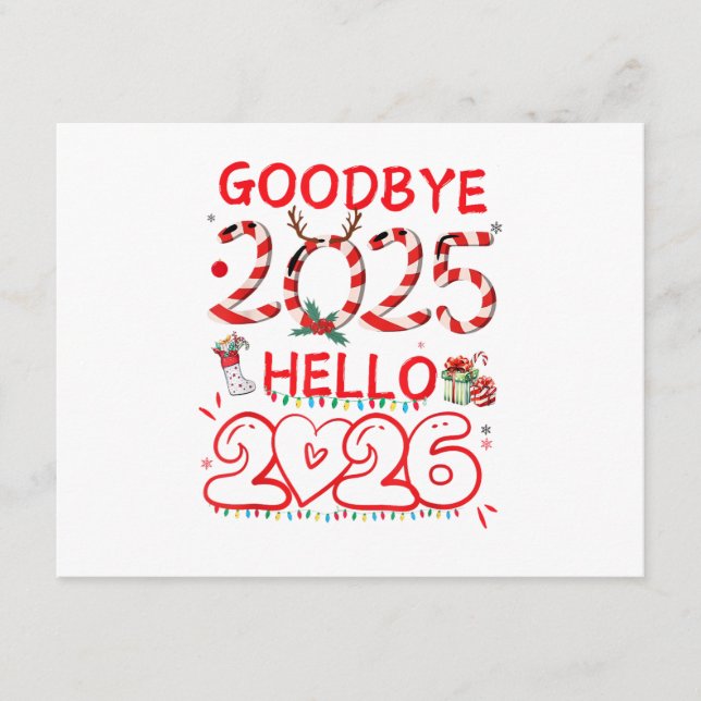 Cartão De Informações Goodbye 2025 Hello 2026 Merry Christmas Happy New  (Frente)