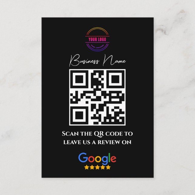 Cartão De Informações Google Reviews Business Rating Link QR Code Preto (Frente)