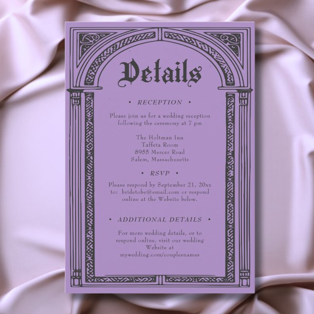 Cartão De Informações Gothic Black Purple Medieval Until Death Wedding (Gothic Black Purple Medieval Until Death Wedding Enclosure Card)