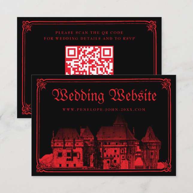 Cartão De Informações Gothic Castle Border Black Red Wedding Website (Frente/Verso)