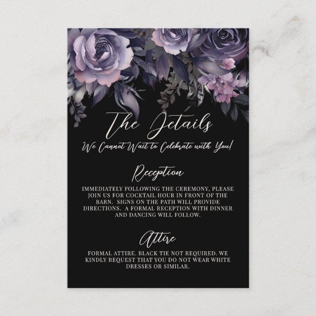 Cartão De Informações Gothic Floral Wedding Details (Frente)